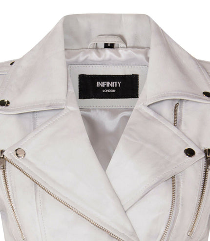Womens Leather Brando Biker Jacket-Orlando - White