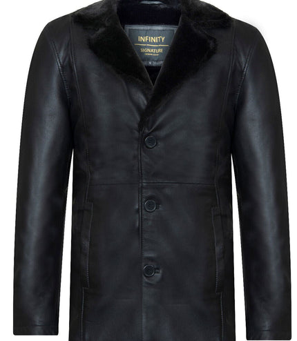 Men's Reefer Leather Blazer Jacket`- Pablo - Black