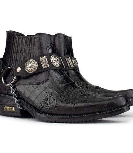 Men's Black Leather Western Winklepicker Gothic Shoes