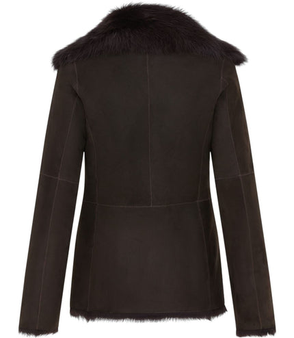 Women's Brown Sheepskin Toscana Shearling Suede Leather Jacket - NoirÃ©