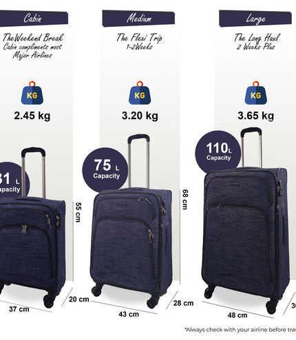 Ashbourne Set of 3 Soft Shell Suitcase in Lines