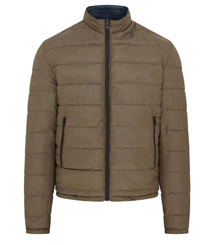 Mens Reversible Hooded Leather Jacket Premium Lambskin Napa - Blue/Khaki