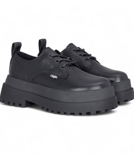 Buffalo Women's Black Lace-Up Chunky Platform Derby Shoes - Pluto