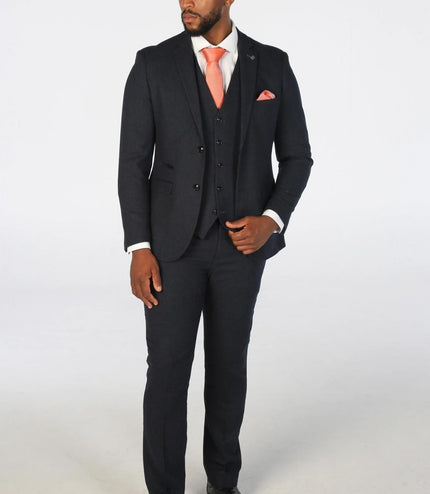 Men's Navy Blue Wool Blend Tweed Formal Blazer