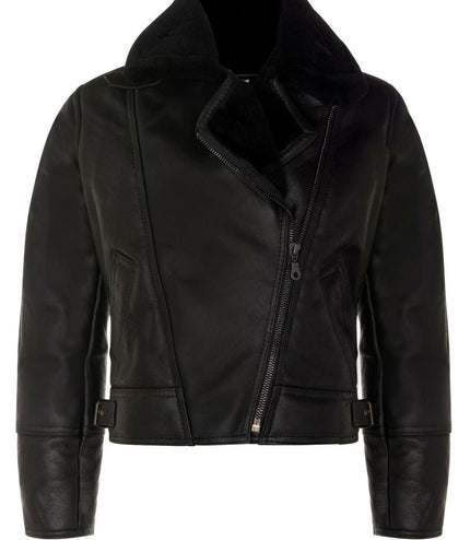 Womens B3 Sheepskin Leather Flying Jacket-Bergamo - Black