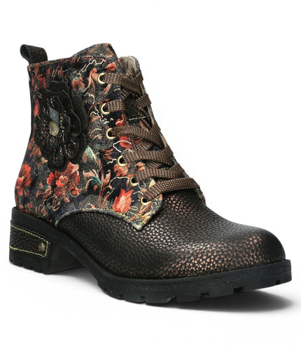 Laura Vita Women's Gothic Victorian Floral Bronze Leather Lace-up Boots - Cocrailo-47