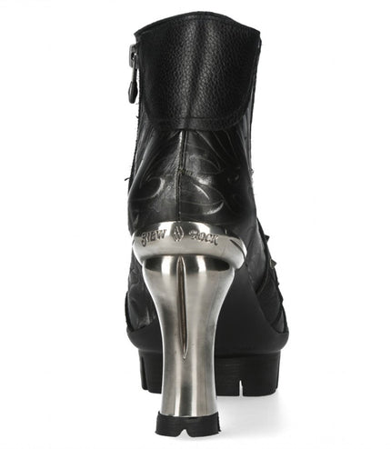 New Rock Womens Neopunk001-C19 Black Gothic Heeled Punk Leather Ankle Boots