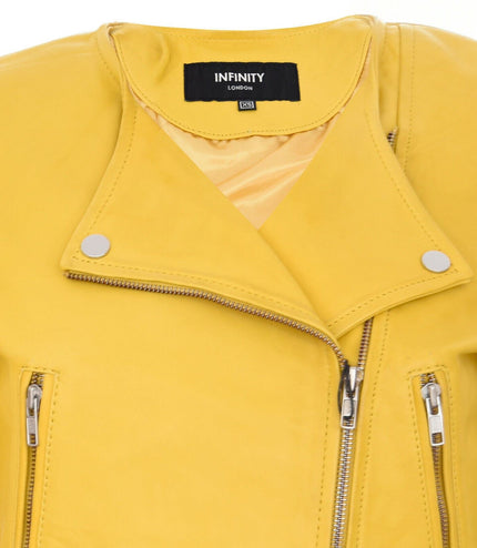 Womens Collarless Biker Jacket-Padova - Yellow