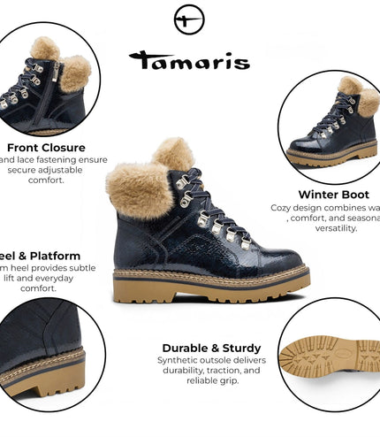 Tamaris Women’s Blue Faux Leather Warm Winter Ankle Boots - 26264-43