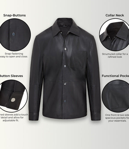 Mens Black Leather Trucker Western Unlined Shirt Jacket - Abilene