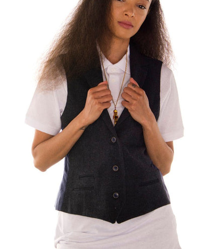Womens Tweed 1920s Herringbone Navy Waistcoat