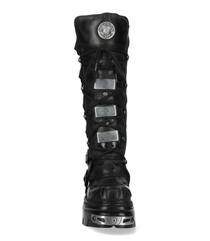 New Rock M-161-C10 Knee High Black Leather Spiked Gothic Boots