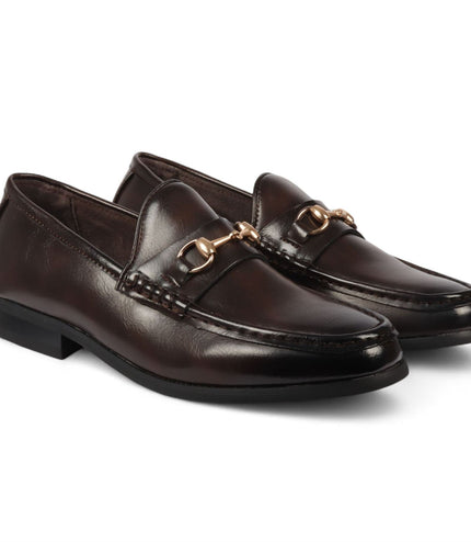 Men's Brown Loafers with Gold Buckle Smart Slip-On Shoes