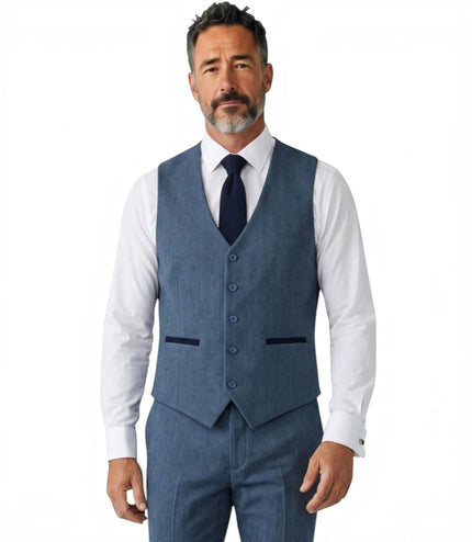 Men's Blue 3 Piece Tweed Herringbone Formal Suit -  IM4