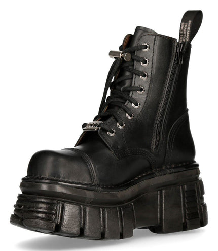 New Rock Black Leather Combat Tower Boots- M-NEWMILI083-S21