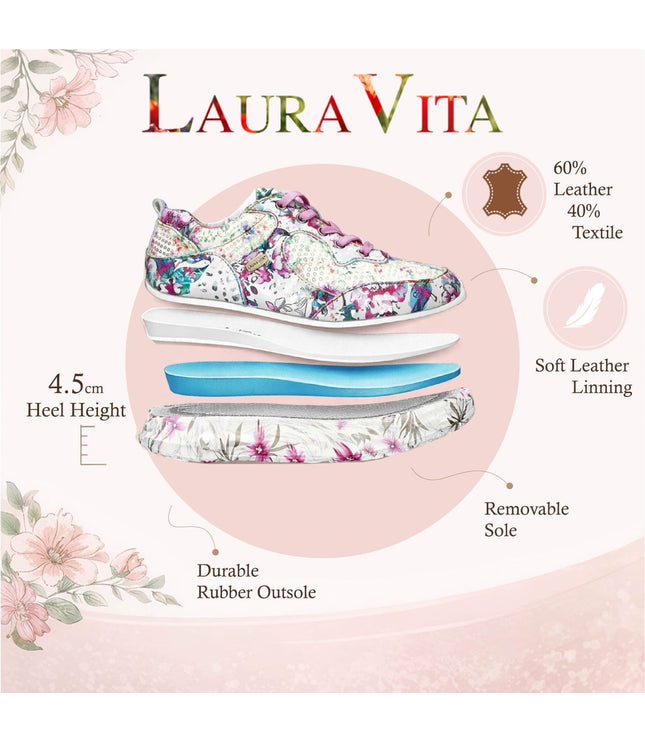 Laura Vita Women's Sofiao 07 Rose Pink Floral Leather Trainers Platform Sneaker Shoes