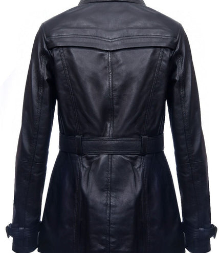Womens Nappa Leather Trench Coat-Mosul - Black