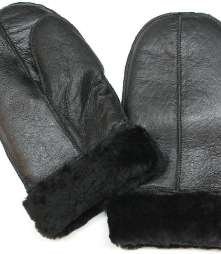 Unisex Black Real Sheepskin Leather Shearling Gloves Warm Mittens