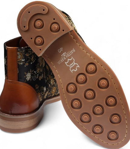 Justin Reess Men's Brown Floral Print Leather Oxford Ankle Boots - Adam