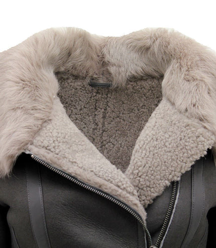 Womens Grey Toscana Shearling Flying Jacket-Teresina