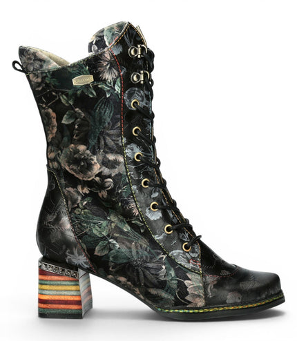 Laura Vita Women's Goth Victorian Floral Black Leather High Lace-Up Boots - Ibcano-15