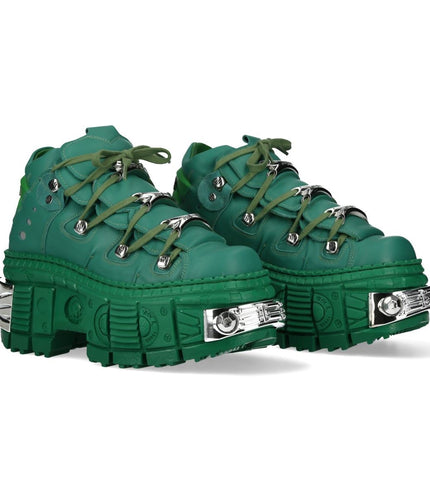 New Rock M-106Wall-C29 Metallic Green Leather Gothic Ankle Boots