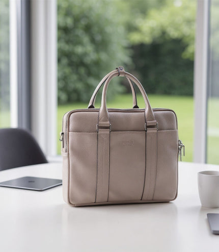 Genuine Leather Grey Laptop Business Briefcase Office Work Travel Bag - Sutton