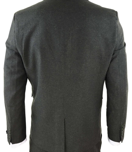 Mens 3 Piece Olive Green Wool Tweed Vintage Retro Suit