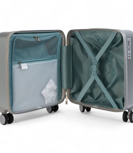Hard Shell Cabin 44 x 22 x 38 cm Silver TSA Secure Luggage Suitcase Suitable for Easyjet, Ryanair