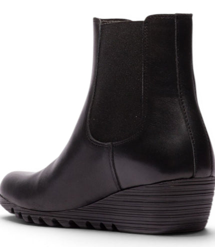 Fly London Womens Black Leather Wedge Heel Chelsea Boots - ORFU496
