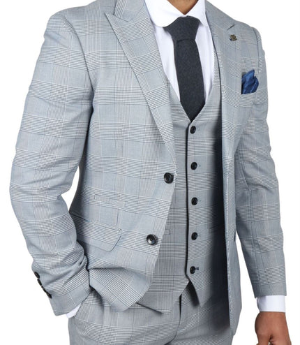 Men's Blue Checked 3 Piece Suit Tailored Fit Suit Formal Wedding