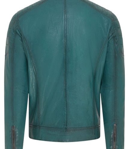 Men's Modern Classic Leather Quilted Biker Jacket - Derry - Forest Green