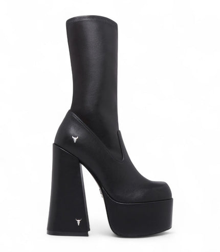 Windsorsmith Womens Black Mid-Calf Sock Platform Goth Heel Boots - Saviour