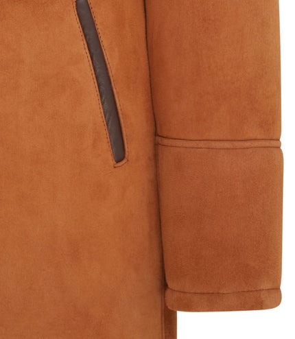 Men's Classic Tan Sheepskin Leather Car Coat