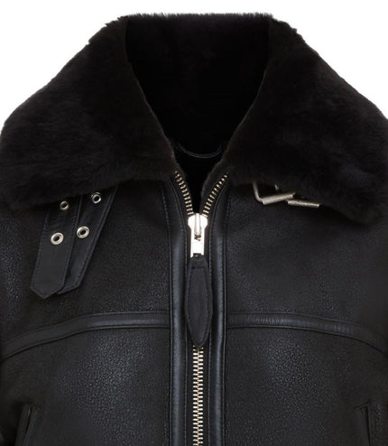 Womens Black B3 Shearling Sheepskin Leather Aviator Bomber Flying Jacket