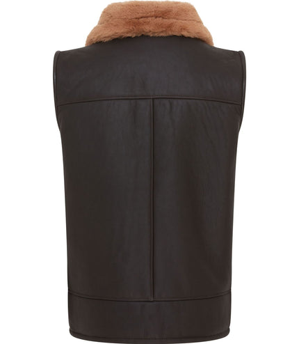 Men's Sheepskin Leather Gilet Aviator B3 Shearling Bomber Vest Waistcoat - Ginger Brown