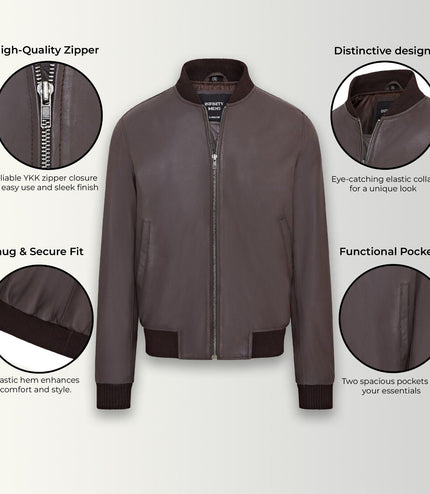 Mens Soft Leather MA-1 Varsity Bomber Jacket - Brown