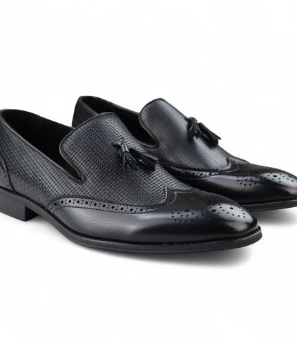 Men's Black Tassel Moccasin Loafers Smart Slip-On Dress Shoes