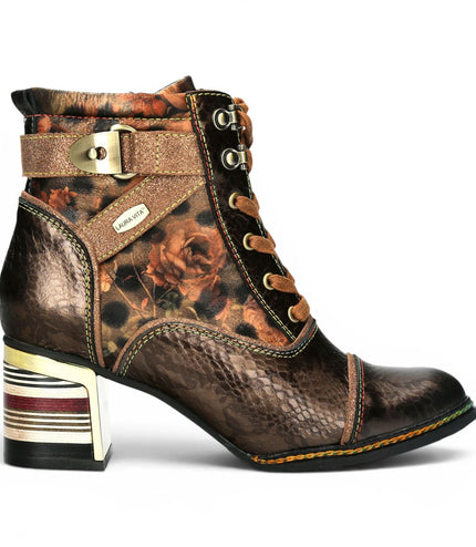Laura Vita Women's Victorian Floral Bronze Leather Lace-Up Ankle Boots - Idcorao-10