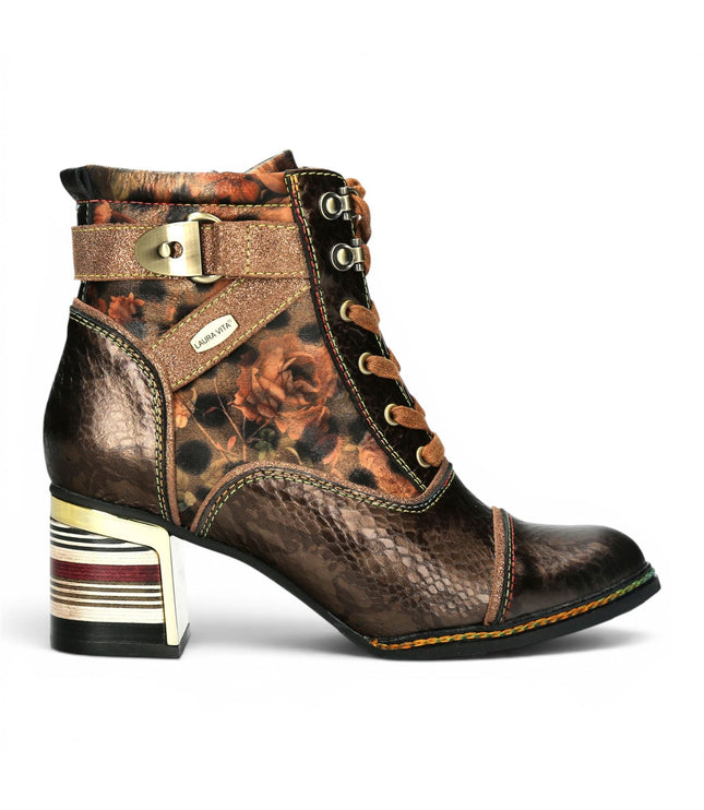 Laura Vita Women's Victorian Floral Bronze Leather Lace-Up Ankle Boots - Idcorao-10