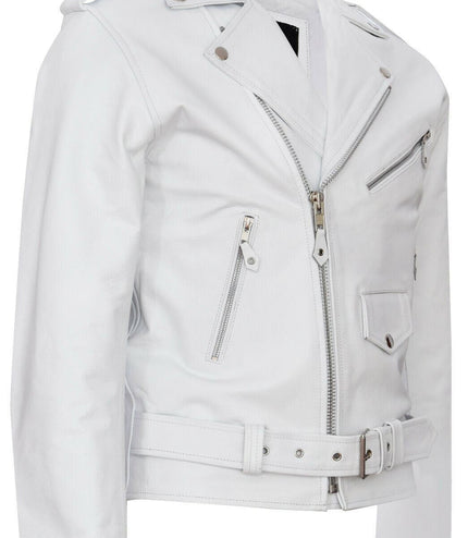 Mens Cow-Hide Black Brando Jacket -Venice - White