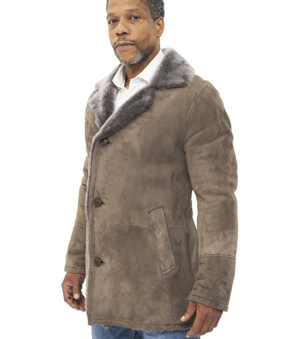 Mens Sheepskin Classic Car Coat-Avondale - Taupe