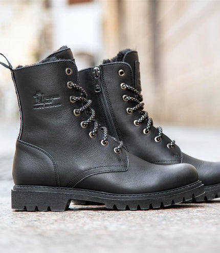 Panama Jack Women's Frisia B1 Black Waterproof Leather Combat Boots