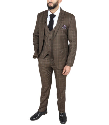 Mens IM2 Classic Plain Brown 3 Piece Suit