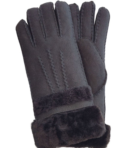 Infinity Leather Womens Black Sheepskin Suede Gloves with Roll Up/Down Cuff