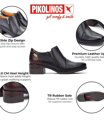 Pikolinos Women's Black Leather Low Heel Shoes - Malaga