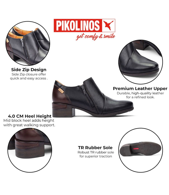 Pikolinos Women's Black Leather Low Heel Shoes - Malaga