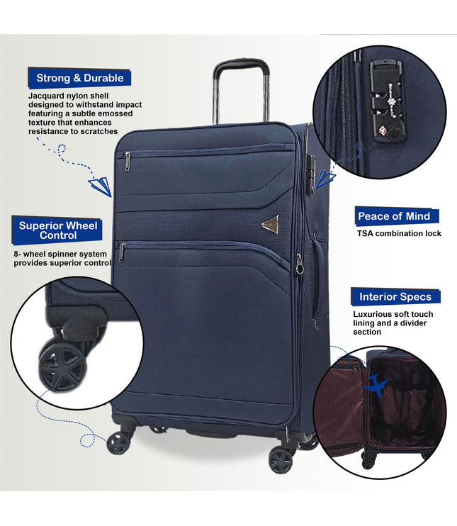 Corby Set of 4 Soft Shell Suitcase in Navy