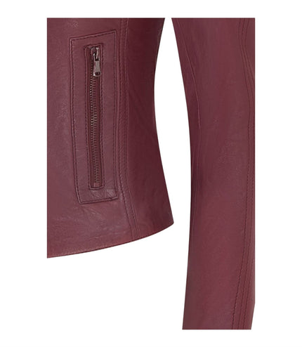 Womens Slim-Fit Leather Biker Jacket-Maldon - Burgundy
