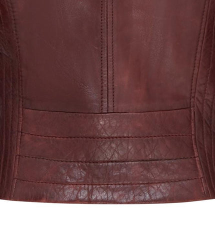 Womens Burgundy Biker Leather Jacket - Delhi